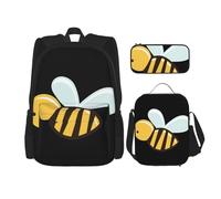 Hgfvy Cartoon Bee Sac à dos léger pour sac à dos avec sac à déjeuner isotherme et trousse à crayons, noir, One Size