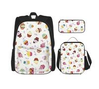 Hgfvy Delicious Cupcakes Sac à dos léger pour sac à dos avec sac à déjeuner isotherme et trousse à crayons, noir, One Size