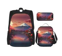 Hgfvy Japan Mount Fuji Sac à dos léger pour sac à dos avec sac à déjeuner isotherme et trousse à crayons, noir, One Size