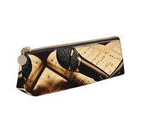 HGFVY Microphone avec note de musique, trousse à crayons en cuir multifonction avec grande capacité de rangement