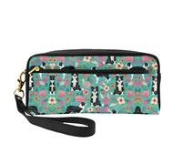 HGFVY Petite trousse de maquillage portable à double couche pour femme Motif floral Border Collie, Noir/blanc, One Size