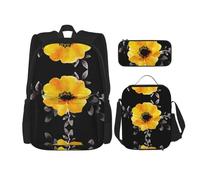 Hgfvy Sac à dos léger avec sac à déjeuner isotherme et trousse à crayons Motif floral Jaune, noir, One Size
