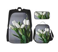 Hgfvy Sac à dos léger avec sac à dos isotherme et trousse à crayons Motif tulipes Blanc, noir, One Size