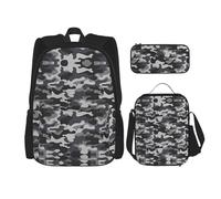 Hgfvy Sac à dos léger camouflage abstrait pour sac à dos avec sac à déjeuner isotherme et trousse à crayons, noir, One Size