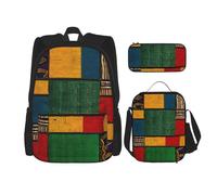 Hgfvy Sac à dos léger en patchwork de style africain avec sac à déjeuner isotherme et trousse à crayons, noir, One Size