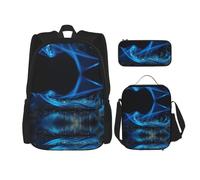 Hgfvy Sac à dos léger géométrique abstrait pour sac à dos avec sac à déjeuner isotherme et trousse à crayons, noir, One Size