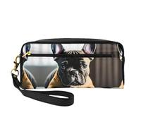 HGFVY Trousse de maquillage avec motif bouledogue français, petit sac de voyage pour femme, trousse de maquillage portable double couche, noir, One Size