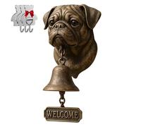 HGFYE Cloche de bienvenue en forme de carlin, sonnette de bienvenue rétro amusante en fonte/résine à suspendre, décoration murale de ferme et cadeau de pendaison de crémaillère (avec 3 crochets