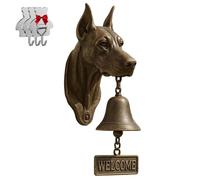 HGFYE Doberman Cloche de bienvenue rétro drôle en forme d'animal - Cloche murale décorative en fonte/résine à suspendre - Décoration murale de ferme et cadeau de pendaison de crémaillère (avec 3