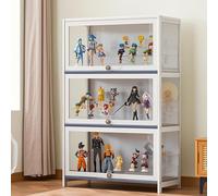 Hggdsac Armoire vitrine, Armoires de curiosités, de Figurine Armoire, Meuble Bambou, De Figurines Et Objets Rares, Trois côtés Transparents,.3couches, 80cm×33cm×106cm, Blanc