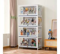 Hggdsac Armoire vitrine, Armoires de curiosités, de Figurine Armoire, Meuble Bambou, De Figurines Et Objets Rares, Trois côtés Transparents,4couches, 60cm×33cm×140cm, Blanc