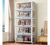Hggdsac Armoire vitrine, Armoires de curiosités, de Figurine Armoire, Meuble Bambou, De Figurines Et Objets Rares, Trois côtés Transparents,5couches, 80cm×33cm×172cm, Blanc