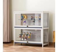 Hggdsac Armoire vitrine, Armoires de curiosités, de Figurine Armoire, Meuble Bambou, De Figurines Et Objets Rares, Trois côtés Transparents,2e étage, 80cm×33cm×73cm, Blanc
