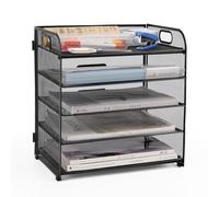 Hggzeg Bac à courrier en maille - Organiseur de bureau - Porte-documents A4 - Pour la maison, le bureau, l'école (maille métallique - 5 niveaux)