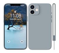 HGH Coque de protection en silicone pour iPhone 12 Mini - Avec cordon - Ultra fine - Protection complète avec doublure en microfibre douce - Anti-rayures - Pour iPhone 12 Mini - Gris bleu