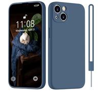 HGH Coque de protection pour iPhone 13 Mini - En silicone avec cordon - Ultra fine - Protection complète - Avec doublure en microfibre douce - Anti-rayures - Bleu marine