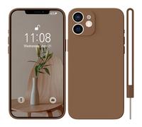 HGH Coque Silicone Pour iPhone 12 Mini Avec Lanyard - Étui Ultra Mince Avec Protection Intégrale Et Doublure En Microfibre - Résistant Aux Rayures - 5.4" - Brun Foncé