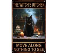 HGIEJPTIK Plaque en métal en forme de chat « The Witch's Kitchen Move Along Nothing To See » pour maison, bureau, cour, jardin, magasin, café - 20,3 x 30,5 cm