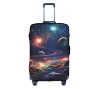 HGIUYDRD Housse de bagage à motif plumes de paon - Housse de valise pour bagages avec tissu élastique extensible, quatre tailles, Planètes en exploitation, S