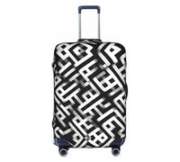 HGIUYDRD Housse de bagage à motif plumes de paon - Housse de valise pour bagages avec tissu élastique extensible, quatre tailles, Grille noire et blanche., L
