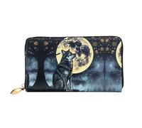 HGIUYDRD Un petit portefeuille pour femme avec imprimé de chat ludique, élégant et compact avec motif double face imprimé, Loup sous la lune, Taille unique