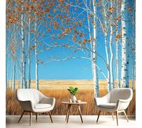 hgjdjhnf Forêt de bouleaux d'automne, papier peint à motif marron pour chambre ou salon, effet 3D, paysage herbeux, 400 cm x 280 cm