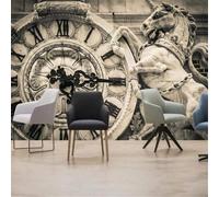 hgjdjhnf Horloge en relief rétro nostalgique avec chevaux blancs, effet soyeux 3D, idéale pour la maison, la salle à manger, le canapé, la chambre, le salon ou comme fond TV, 300 cm x 210 cm