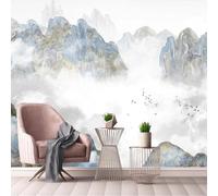 hgjdjhnf Papier peint 3D effet marbre aquarelle, brume alpine, oiseaux, aspect soyeux, pour salle à manger, canapé, chambre, salon, fond TV, 300 cm x 210 cm