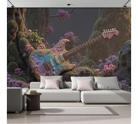 hgjdjhnf Papier peint décoratif mural effet 3D, motif guitare et mousse forestière, en tissu de soie - Décoration murale panoramique fantastique, vert, 200 cm x 140 cm