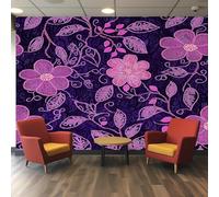 hgjdjhnf Papier peint Fleurs violettes - Papier peint photo Motif feuilles, vigne et fleurs - Décoration salon/chambre - Décoration murale - Papier peint à motifs, 400 cm x 280 cm
