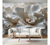 hgjdjhnf Papier peint floral en relief à motifs de pétales ondulés, fresque murale en soie blanche, idéale pour une chambre, un salon ou un mur derrière une télévision, 350 cm x 256 cm