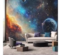 hgjdjhnf Papier peint Galaxy pour chambre d'enfant - Papier peint photo motif nébuleuse étoiles et planètes - Décoration salon/chambre - Décoration murale - Papier peint à motifs, 350 cm x 256 cm