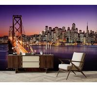 hgjdjhnf Papier peint intissé représentant la skyline de San Francisco et le Bay Bridge de nuit, pour salon, chambre ou chambre d'enfant. Motif décoratif mural, 430 cm x 300 cm.
