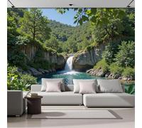 hgjdjhnf Papier peint photo 3D en soie représentant des étangs, des cascades et des paysages forestiers, idéal pour les chambres, les salons et les murs derrière la télévision, 250 cm x 175 cm