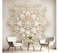 hgjdjhnf Papier peint photo 3D Mandala Relief Soie - Papier peint beige - Images artistiques de tournesols oniriques pour chambre à coucher, 350 cm x 256 cm
