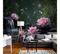 hgjdjhnf Papier peint photo 3D, motif étang de lotus, paysage végétal d'inspiration zen, panorama naturel, salon, chambre, vert foncé, 200 cm x 140 cm