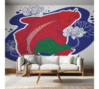hgjdjhnf Papier peint photo à motifs de poissons et de lotus, pour salon ou chambre, 350 cm x 256 cm