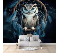 hgjdjhnf Papier peint photo animaux hiboux attrape-rêves, papier peint noir artistique, décoration pour chambre d'enfant, salon, chambre de fille ou de garçon, 150 cm x 105 cm