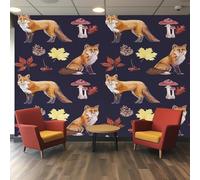hgjdjhnf Papier peint photo avec renard, feuilles d'érable, champignons et pommes de pin, pour chambre ou salon, intissé, 400 cm x 280 cm