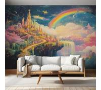 hgjdjhnf Papier peint photo Château de princesse, motif nuage arc-en-ciel, décoration salon/chambre, 250 cm x 175 cm