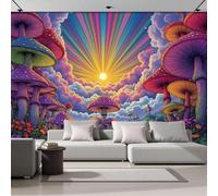 hgjdjhnf Papier peint photo effet 3D Forêt de champignons psychédéliques Ciel arc-en-ciel, idéal pour décorer les murs de votre salon ou chambre. Format : 400 cm x 280 cm.