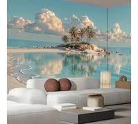 hgjdjhnf Papier peint photo effet 3D, fresque murale Palm Beach bleu clair, motif pour chambre, salon, décoration murale paysage tropical, 250 cm x 175 cm