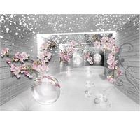 hgjdjhnf Papier peint photo effet 3D, motif tunnel magique, fleurs et bois, style moderne, intissé, 300 cm x 210 cm