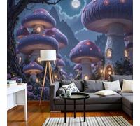 hgjdjhnf Papier peint photo effet 3D scintillant, motif champignon, forêt fantastique, panorama naturel, pour salon ou chambre, bleu foncé, 400 cm x 280 cm