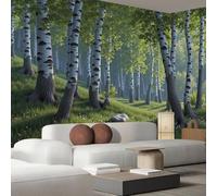 hgjdjhnf Papier peint photo en soie, motif forêt de bouleaux ensoleillée, paysage d'été pour salon ou chambre, 400 cm x 280 cm