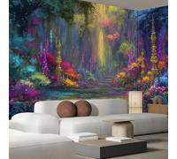 hgjdjhnf Papier peint photo fantastique arc-en-ciel forêt plantes paysage panorama nature salon chambre vert foncé, effet 3D, 300 cm x 210 cm