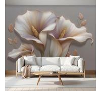 hgjdjhnf Papier peint photo floral 3D en relief, motif arum, fresque murale en soie rose riz, décoration murale pour chambre, salon ou mur TV, 250 cm x 175 cm