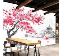 hgjdjhnf Papier peint photo intissé représentant des cerisiers en fleurs, des temples et des montagnes du Japon, pour salon ou chambre, 430 cm x 300 cm.