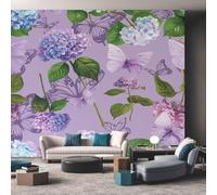 hgjdjhnf Papier peint photo mural, motif botanique 3D de fleurs violettes et de papillons, intissé, pour la décoration murale de votre salon ou chambre, ajustable, 150 cm x 105 cm