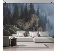hgjdjhnf Papier peint photo paysage, falaises, forêts brumeuses, salon, fresque murale derrière la télévision, décoration murale, vert, 300 cm x 210 cm